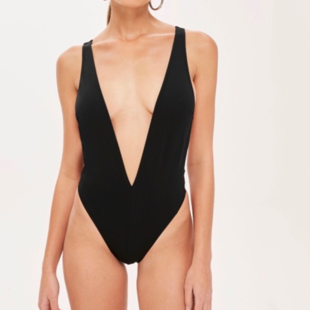 Topshop black plunging criss cross back swimsuit